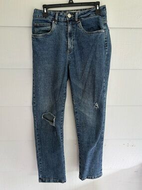 Cotton On Stretch Straight Leg Distressed Jeans Women’s AU 10 US 6 Blue Denim